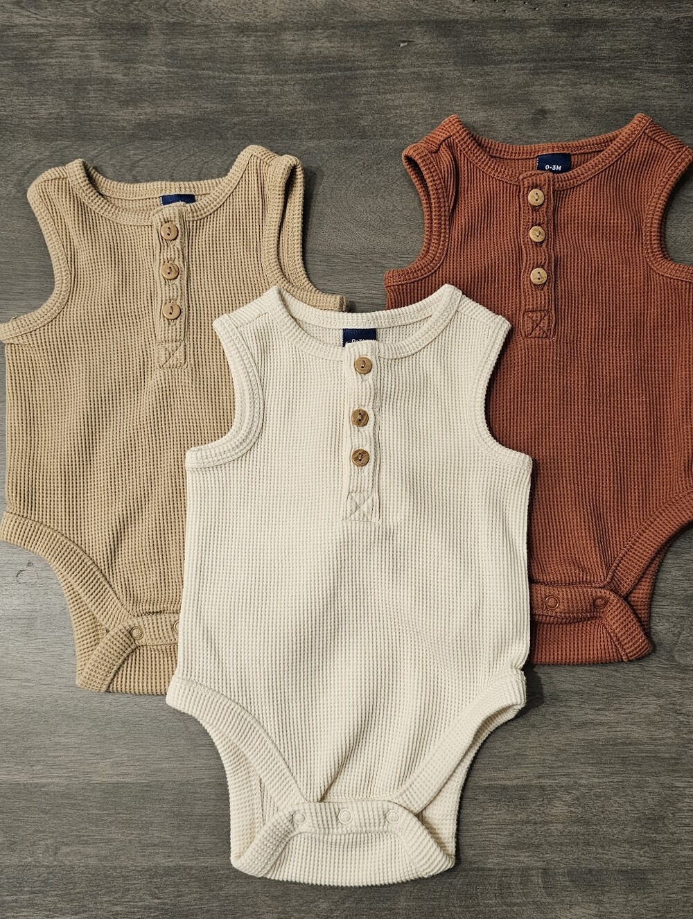Old Navy Ribbed Henley Baby Onesies - Cream, Tan, Rust